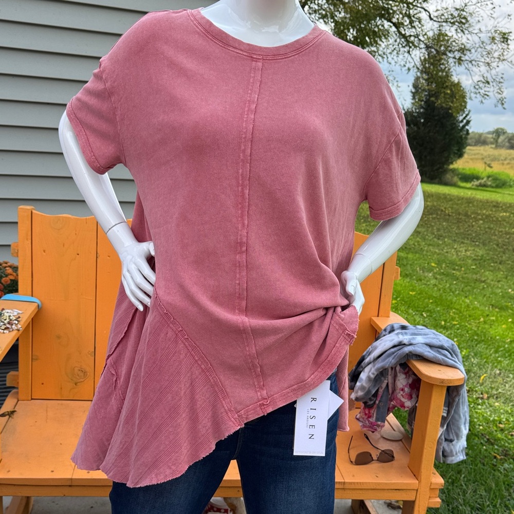 Easel Asymmetrical Short Sleeve Top Size Large Perfect for Fall.  Winter too!